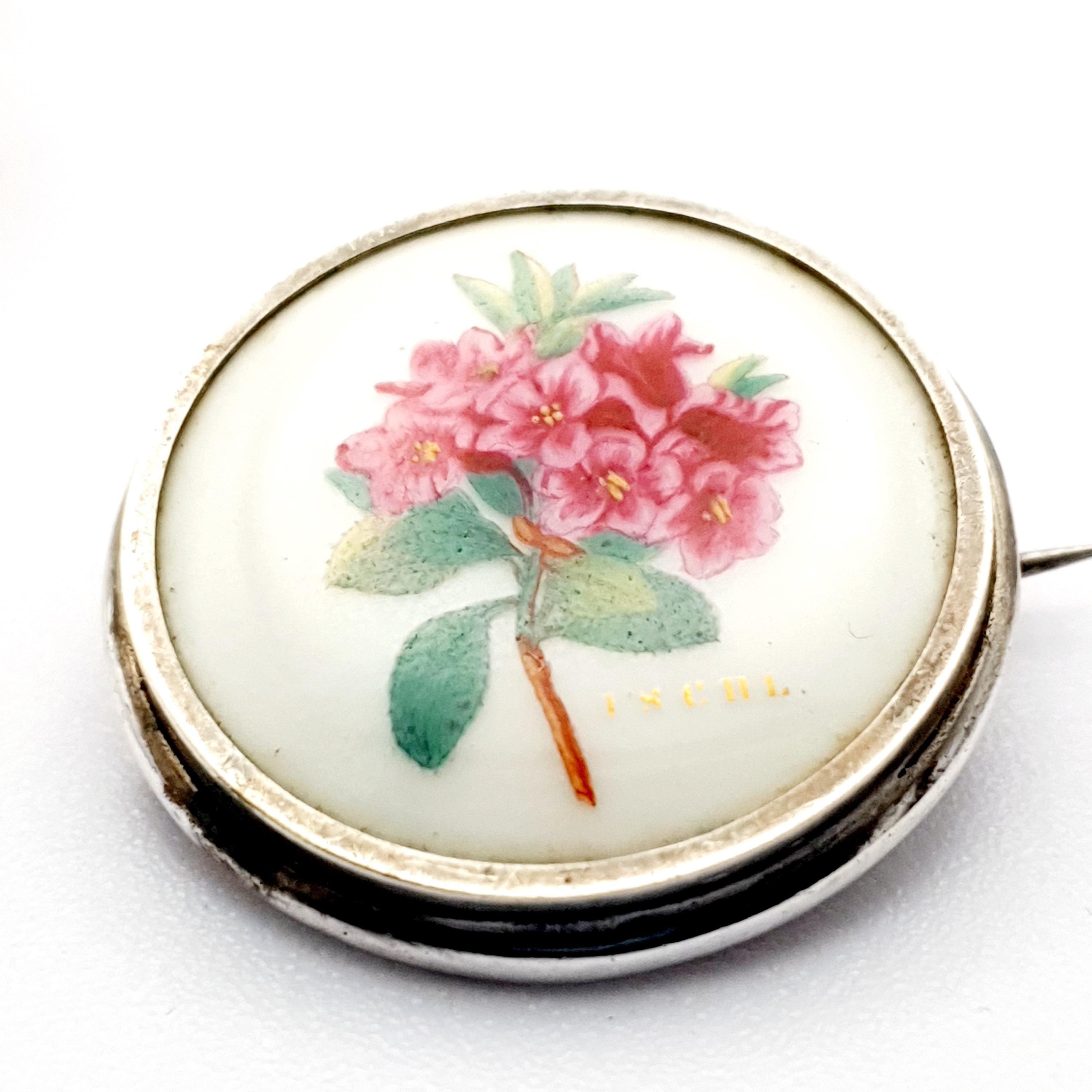Broche Ronde En émail Rose - Vintage En Très Bon état (TBE)