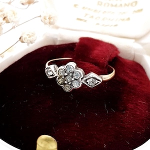 Antique Art Deco Paste Ring: 9ct Gold & Sterling Silver Halo, UK O / US 7.25