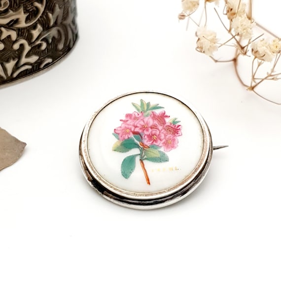BROCHE RONDE VINTAGE ÉMAILLÉE ROSE - TRÈS BON ÉTAT, BIJOU FANTAISIE ANCIEN