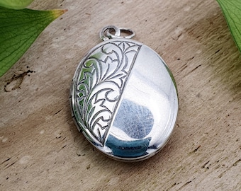 Pendentif casier floral vintage en argent sterling 925 gravé à moitié gravé à l'eau-forte