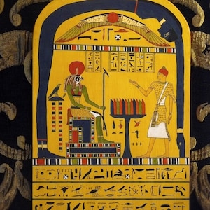 Stela Objawienia, 24-karatowa złota folia, ręcznie robiona, Thelema, Aleister Crowley, sztuka egipska,