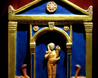 Handmade Harpocrates Naiskos Sculpture, Graeco-Egyptian Art