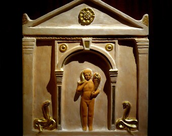Handmade Harpocrates Naiskos Sculpture, Graeco-Egyptian Art