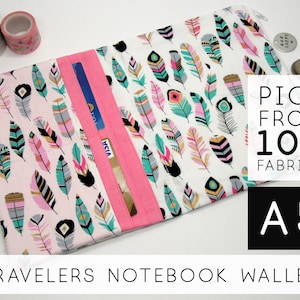 Billetera personalizada para agenda de viaje, diario de actividad física imprimible, tamaño A5, 6 bolsillos, FEAT01 W06, pluma verde azulado (H)