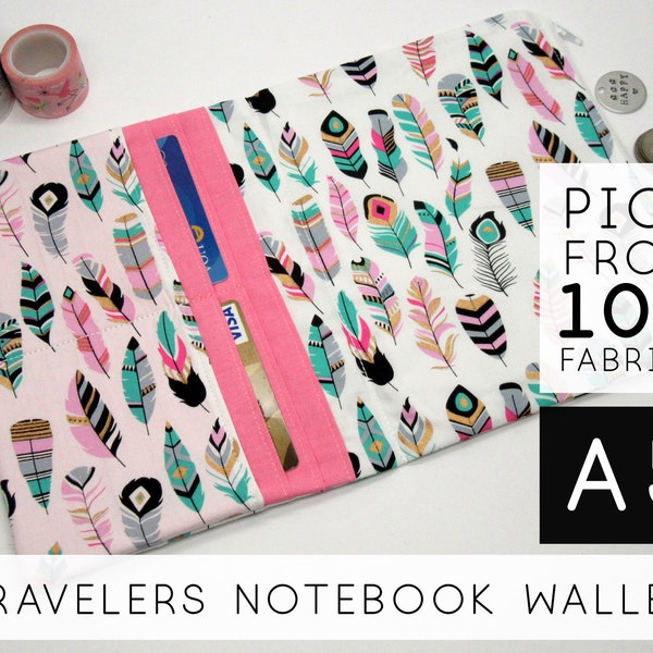 Personalisiertes Portemonnaie Für Travelers Journal Planner, Fitness Journal Printable | A5 Größe, 6 Taschen, FEAT01 W06, Teal Feather (H)