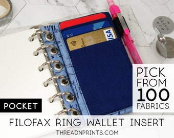 Envelope Wallet Insert for Filofax Malden Pocket Fuchsia | Size Pocket, 3 or 6 Rings, FEAT01 R24 Blue Gold Scribbles + Navy Blue