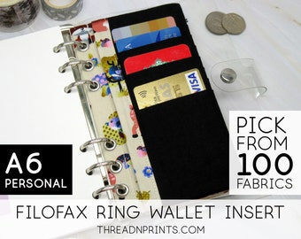 Credit Card Zipper Wallet Insert voor Filofax Personal Organiser Whsmith | Maat A6 Personal, 3 of 6 ringen, FEAT01 R14 Bosdieren + Zwart