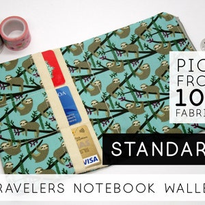 Organiseur de carte de crédit avec pochette en cuir pour carnet de voyage, recharges pour agenda non daté | taille standard, paresseux des forêts (H)