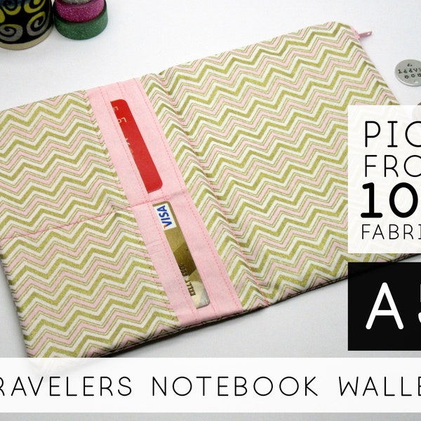 Organisateur de portefeuille de voyage pour les voyageurs Notebook avec boucle de stylo, remplissage hebdomadaire du planificateur | Taille A5, 6 poches, FEAT01 W09, Chevron d’or (H)