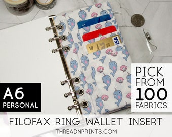 Envelope Wallet Insert for Filofax Monthly Planner 2022 | Size A6 Personal, 3 or 6 Rings, FEAT01 R09 Blue Narwhal