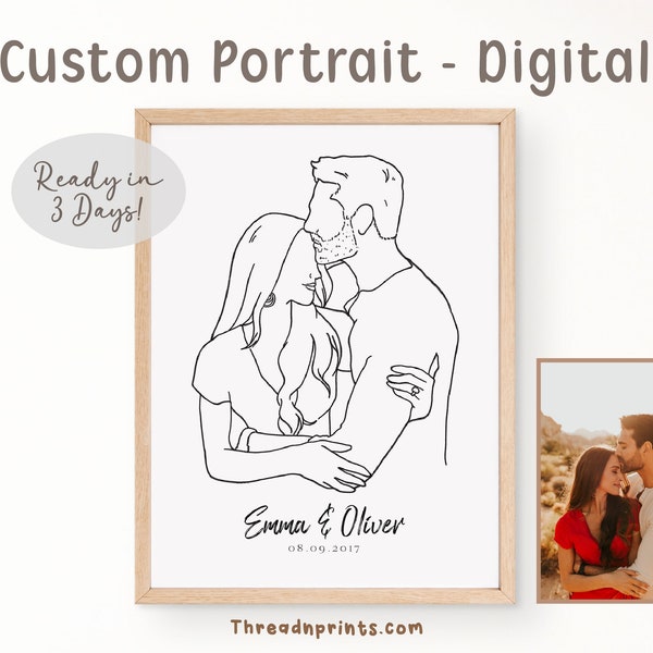 Tekenen van foto digitaal, huwelijkscadeau voor bruid, aangepast portret van foto | Line Art Aangepast, FEAT01 LA02