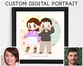 Chibi Drawing Couple | Custom Portrait For Couples | Couple Illustration Portrait | Custom Anime Portrait | FEAT01 | Chibi Portrait