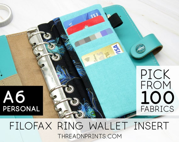 Custom Wallet Insert for Filofax Diary Refills Week on Two Pages Size A6  Personal, 3 or 6 Rings, FEAT01 R19 Peacock Feather Turquoise 
