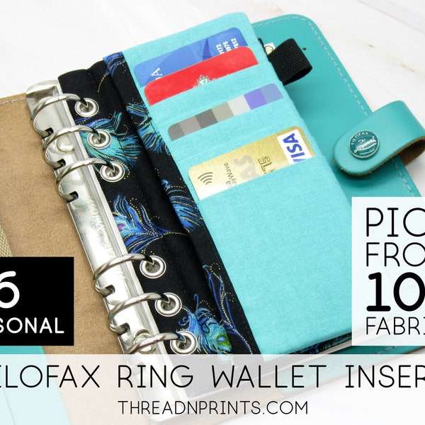 Custom Wallet Insert for Filofax Diary Refills Week On Two Pages | Size A6 Personal, 3 or 6 Rings, FEAT01 R19 Peacock Feather + Turquoise