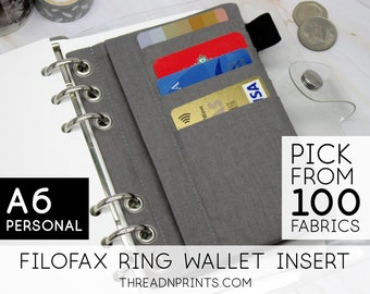 Credit Card Holder Envelope for 3 Ring Planner Refills 2022 | Size A6 Personal, 3 or 6 Rings, FEAT01 R05 Light Grey