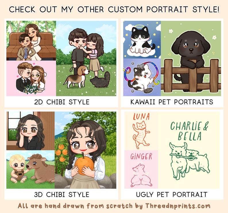 Custom Family Portrait Illustration, Custom Couple Portrait, Personalized Wedding Gift, Couples Drawing Anime FEAT01 P15, 2D Portrait image 8