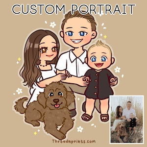 Draw Custom Family Portrait, Personalized Digital Cartoon Art Gift, Baby Mom Dad Kids Mother Daughter Photo Wall Drawing, POR10106