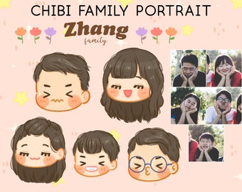 Chibi Family Portrait | Custom Chibi Figures | Couple Head Portrait | Anime Head Portrait | Chibi Head Portrait