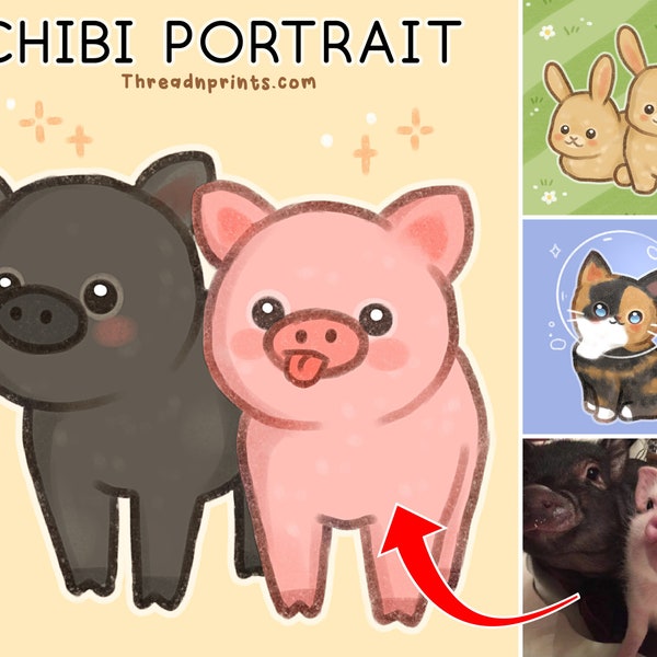 Cadeaux propriétaires personnalisés pour propriétaires d'animaux, portraits d'animaux, portraits d'animaux amusants à partir d'une photo | FEAT01 PET20 Porc porcin, commande d'oeuvres d'art pour animaux de compagnie