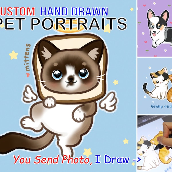 Pet Memorial Photo Gift, Pet Memorial Art With Picture, Animal Drawing From Photo | FEAT01 PET17, Pet Art Commission