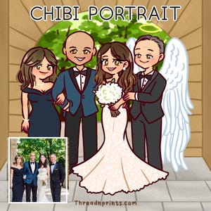 Memorial Portrait Drawing Gift, Custom Personalized Digital Anime Cartoon Deceased Loved Loss One, Draw Family Passed Photo, POR10107