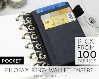 Rits Pouch Credit Card Houder voor Filofax Malden Pocket Iris | Formaat Pocket, 3 of 6 ringen, FEAT01 R16 Donkergrijs