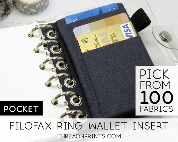 Zipper Pouch Credit Card Holder for Filofax Malden Pocket Iris Size Pocket,  3 or 6 Rings, FEAT01 R16 Dark Grey 