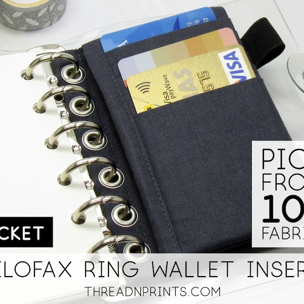 Zipper Pouch Credit Card Holder for Filofax Malden Pocket Iris | Size Pocket, 3 or 6 Rings, FEAT01 R16 Dark Grey