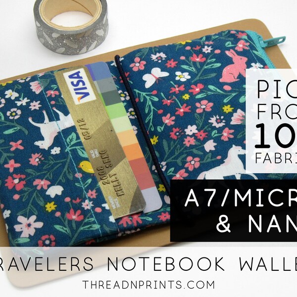 Handmade Wallet Insert for Travelers Notebook With Pen Loop, Cute Planner Covers |Nano Mini Micro A7, Country Garden And Animals