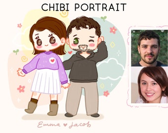 Custom Anime Portrait, Art Commission Couple | FEAT01 P15 Chibi Commission