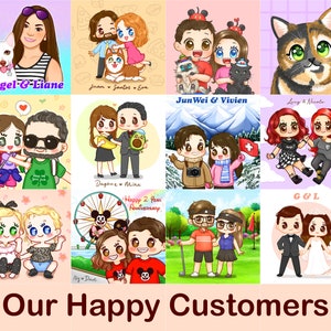 Custom Family Portrait Illustration, Custom Couple Portrait, Personalized Wedding Gift, Couples Drawing Anime FEAT01 P15, 2D Portrait image 5