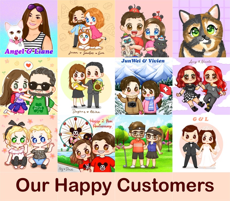 Custom Family Portrait Illustration, Custom Couple Portrait, Personalized Wedding Gift, Couples Drawing Anime FEAT01 P15, 2D Portrait image 5