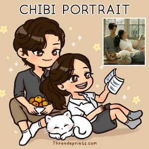 Cartoon Portrait From Photo Chibi, Personalized Photo Gifts, Cute Couple Gifts For Boyfriend, Custom Best Friend Portrait | FEAT01 P10, 2D