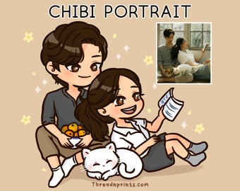 Portrait de dessin animé de photo Chibi, cadeaux photo personnalisés, cadeaux de couple mignons pour petit ami, portrait personnalisé du meilleur ami | FEAT01 P10, 2D