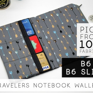 Porte-cartes de crédit avec pochette pour couverture en cuir Midori, carnet d'agenda | 5 x 7, B6 et B6 Slim, flèche grise (H)
