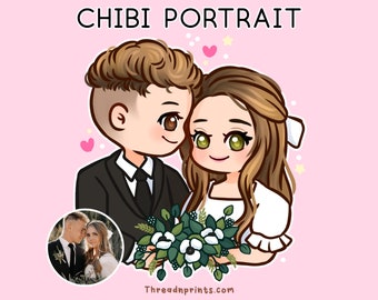 Illustration de portrait de couples, dessiné à la main à partir d’une photo, cadeau de mariage pour couple personnalisé, portrait de famille personnalisé | FEAT01 P16, 2D