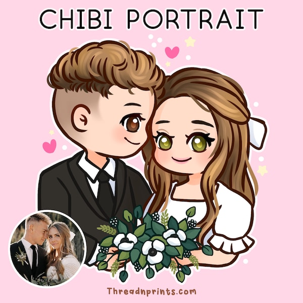 Illustration de portrait de couples, dessiné à la main à partir d’une photo, cadeau de mariage pour couple personnalisé, portrait de famille personnalisé | FEAT01 P16, 2D