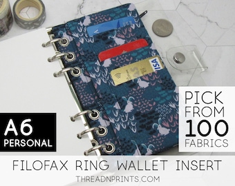 Credit Card Holder Wallet Insert for Ring Binder Folder Holder | Size A6 Personal, 3 or 6 Rings, FEAT01 R03 Forest White Rabbit