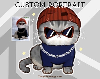 Cat Art Print Funny, Cat Sympathy Gift, Paint Your Pet | FEAT01 PET10, Pet Art Commission