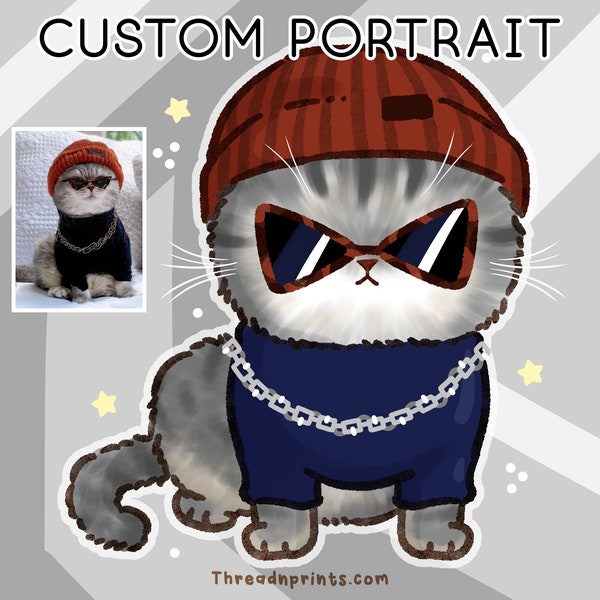 Cat Art Print Funny, Cat Sympathy Gift, Paint Your Pet | FEAT01 PET10, Pet Art Commission