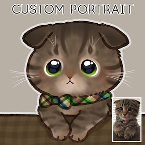 Benutzerdefinierte niedliche Cartoon Katze Zeichnung, zeichnen lustige Kawaii Digitales Haustier Porträt, Skizze personalisierte Tiergeschenk Wanddruck Foto, POR10102