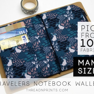 Credit Card Zipper Wallet Insert for Hobonichi Weeks Planner With Elastic, Dotted Journal Kit |Hobonichi Weeks, Forest White Rabbit (V)