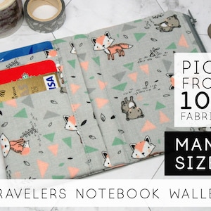 Carpeta con cremallera tipo billetera para cuaderno de viaje Midori, organizador de agenda rellenable/personal A6, Little Red Fox (V)