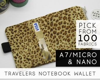 Coin Purse Wallet Insert for Travelers Notebook With Pen Loop, Monthly Planner Template |Nano Mini Micro A7, Brown Ocelot