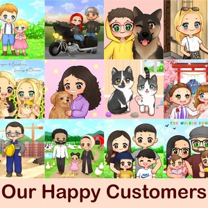 Custom Family Portrait Illustration, Custom Couple Portrait, Personalized Wedding Gift, Couples Drawing Anime FEAT01 P15, 2D Portrait image 7