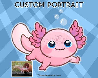 Custom Pet Drawing From Photo, Animal Art Print, Custom Pet Prints | FEAT01 PET23 Axolotl, Pet Art Commission