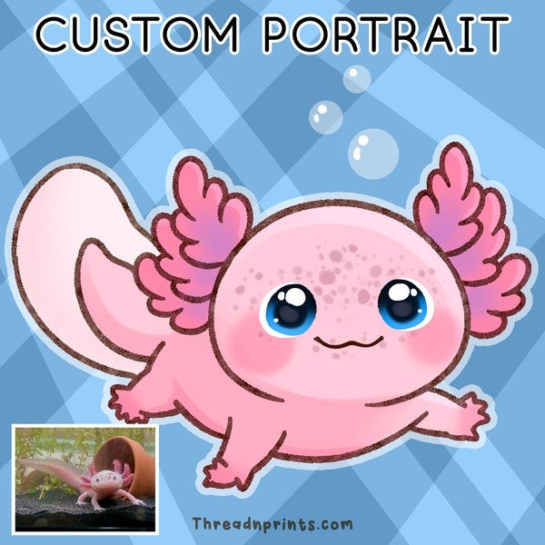 Custom Pet Drawing From Photo, Animal Art Print, Custom Pet Prints | FEAT01 PET23 Axolotl, Pet Art Commission