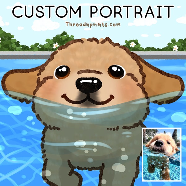 Cadeau de propriétaire de chien, portrait de chien numérique à partir d’une photo, impression de chien personnalisée | FEAT01 PET08, Commission d'art animalier