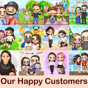 Custom Family Portrait Illustration, Custom Couple Portrait, Personalized Wedding Gift, Couples Drawing Anime FEAT01 P15, 2D Portrait image 6