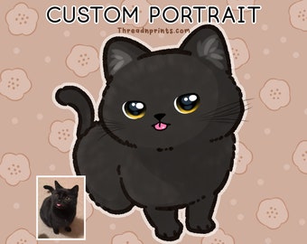 Custom Cat Portrait Cartoon, Cat Poster Funny, Custom Cat Memorial | FEAT01 PET09 Cat Kitten, Pet Art Commission